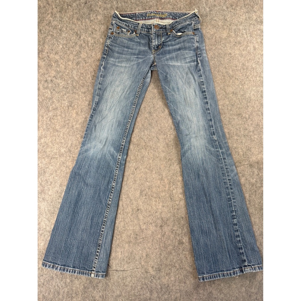 American Eagle Hipster Jeans Womens 2 Reg Blue Cotton Flare Low Rise Y2K Boho